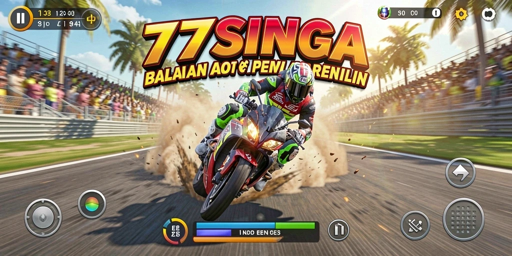 Tangkapan layar 77SINGA menampilkan balapan motor yang mendebarkan.