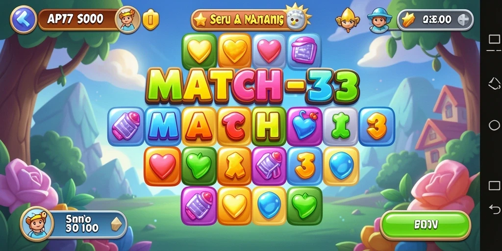Screenshot gameplay API77 yang menampilkan kombinasi Match-3 yang menyenangkan.