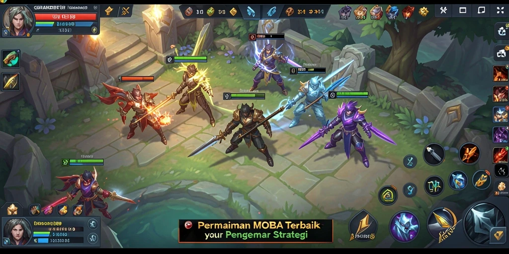 Tangkapan layar utama menampilkan momen aksi seru dalam game MOBA.