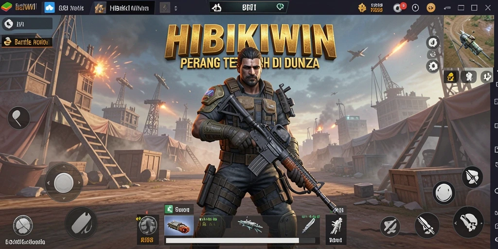 Tampilan gameplay seru dalam HIBIKIWIN saat pertempuran di arena Battle Royale.