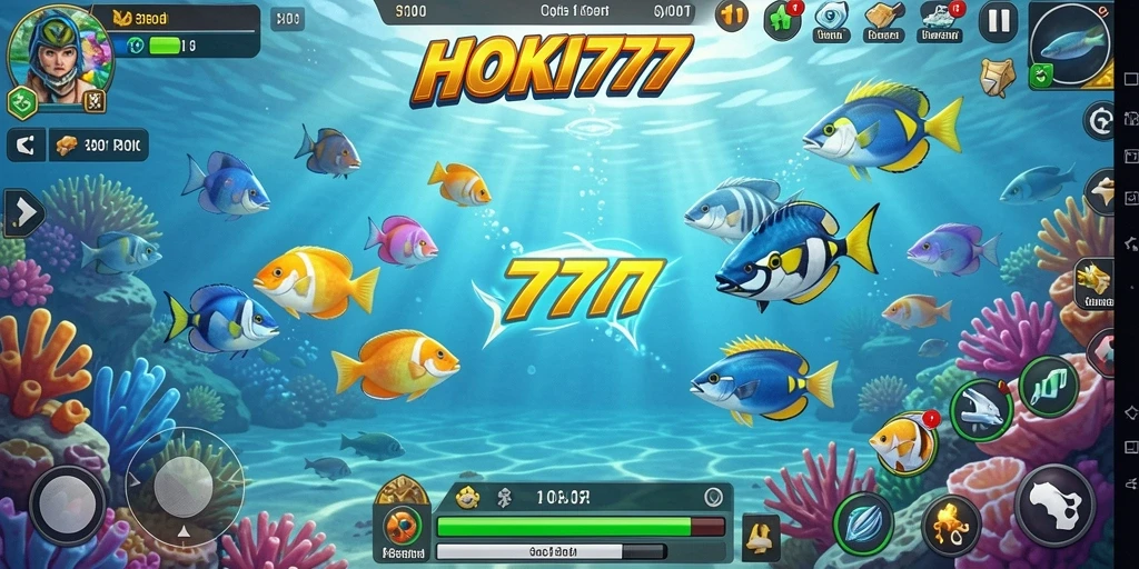 Tampilan gameplay seru HOKI777 dengan aksi menembak ikan.