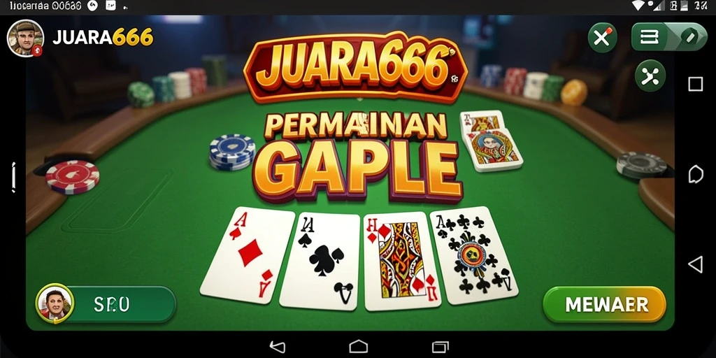 Tampilan screenshot JUARA666 menampilkan antarmuka permainan Gaple yang menarik.