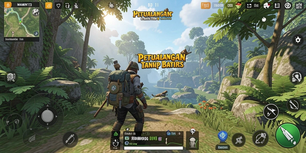 Screenshot gameplay MAMEN123 yang menampilkan dunia terbuka yang luas.