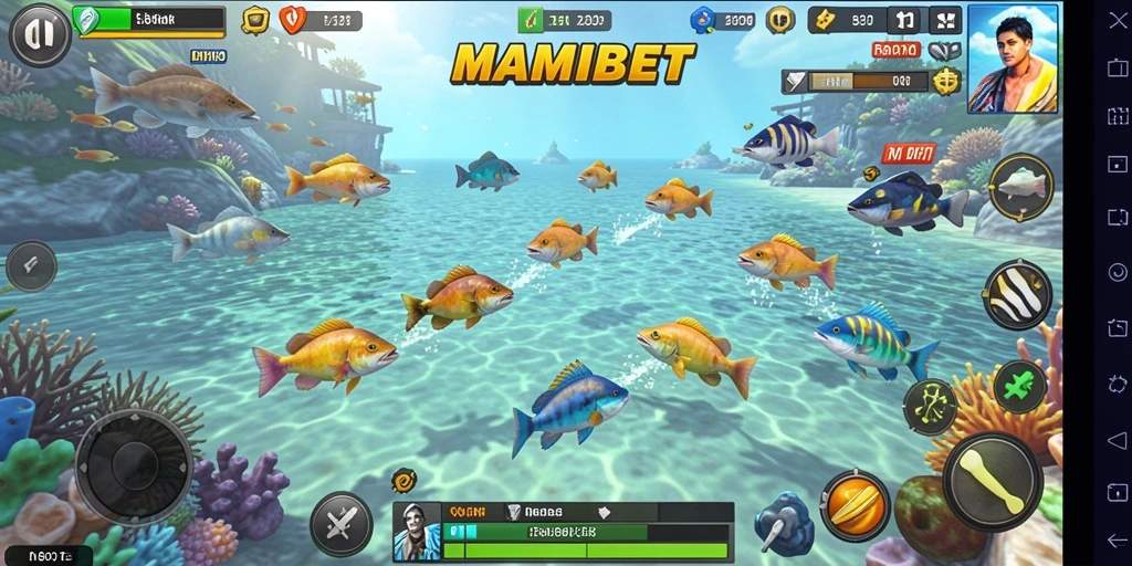 Screenshot utama MAMIBET menampilkan aksi menembak ikan yang seru.