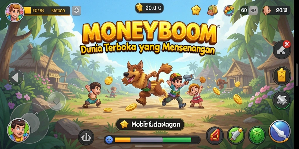 Gameplay <strong>MONEYBOOM</strong> menampilkan eksplorasi dunia yang menakjubkan dan dinamis.
