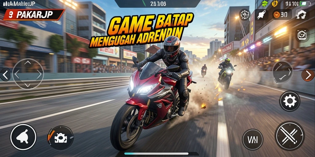 Screenshot PAKARJP menampilkan balapan motor yang mendebarkan.
