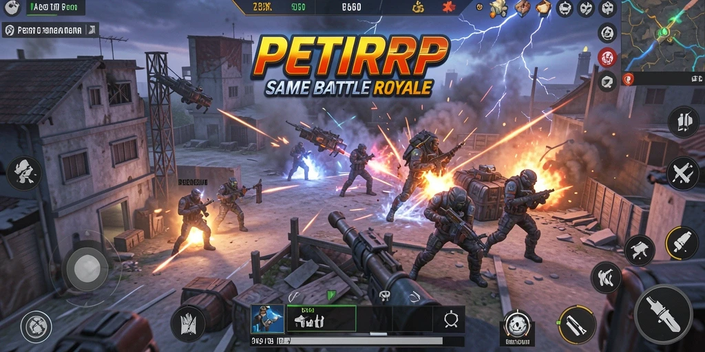 Screenshot utama PETIRRP menampilkan aksi seru dalam gameplay Battle Royale.