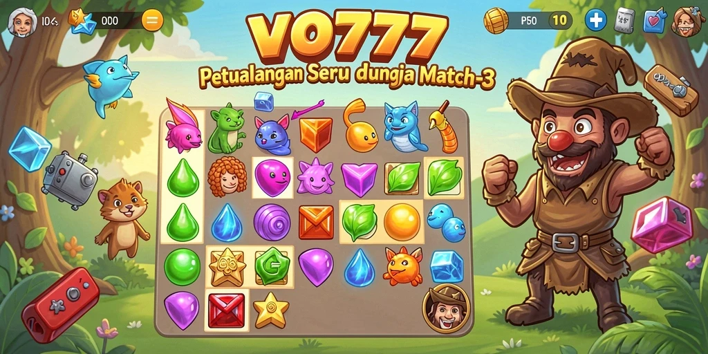 Tampilan screenshot menampilkan gameplay seru Match-3 di VO777.